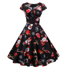 (XL, Jy14951) Christmas V-Neck Short-Sleeved Large Swing Dress Comfortable Festival Party Costumes for New Year Parties