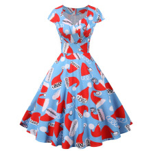 (S, Jy14953) Christmas V-Neck Short-Sleeved Large Swing Dress Comfortable Festival Party Costumes for New Year Parties