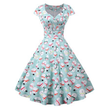 (3XL, Jy14957) Christmas V-Neck Short-Sleeved Large Swing Dress Comfortable Festival Party Costumes for New Year Parties