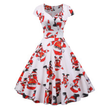 (M, Jy14956) Christmas V-Neck Short-Sleeved Large Swing Dress Comfortable Festival Party Costumes for New Year Parties