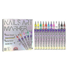 Fine Tips 3D Nail Art Pens, 12 Colors 0.5MM Nail Polish Pens Nail Point Graffiti Dotting Pen Drawing Painting Liner Brush for Home Salon