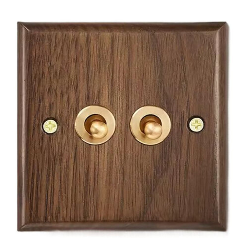 Retro Walnut Wall Toggle  Panel 1-4Gang 2Way Solid Wood Double Universal Electrical Power Outlet A