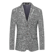 (4XL, Silver) Mens Sequin Blazer Slim Fit Tuxedo Suit Coat for Prom, Party, Dinner, Shiny Sport Coat in Various Sizes and Colors