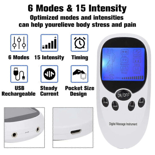 Pain Therapy Device 2 Channels Tens Stimulation Current Device with 8 Electrode Pads for Therapy Use 1