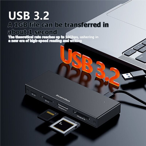 BLUEENDLESS 5in1 USB 3.2 Camera Memory Card Reader CFeA/CFeB//TF/USB3.2 10Gbps Card Reader Support Multiple Reader Slot 2