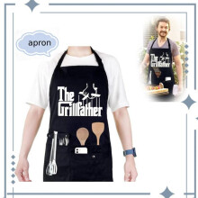 Black Chef Apron Adjustable Straps Four Pockets BBQ Apron Kitchen Apron Restaurant Uniform Unisex