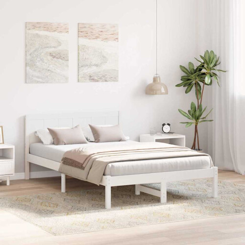 VidaXL vidaXL Bed Frame White 120 x 190 cm Solid Pine wood 1