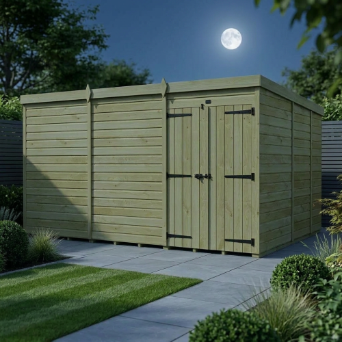 12 x 9 Pent Shed Tanalised (Double Door, No Windows) 2