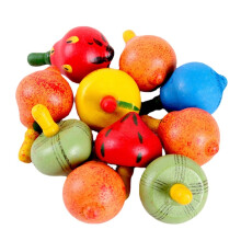 (1 Stück, Farbe zufällig) Buntes Holzspielzeug für Kinder, Kreisel mit Früchtemotiv, kleiner, handgedrehter