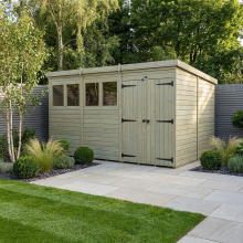 12 x 9 Pent Shed Tanalised (Double Door, With Windows)