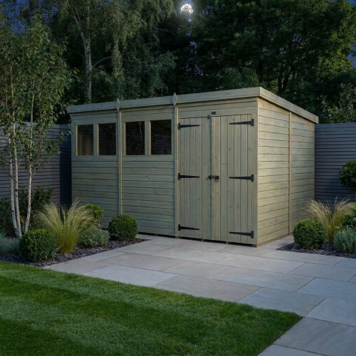 12 x 9 Pent Shed Tanalised (Double Door, With Windows) 2