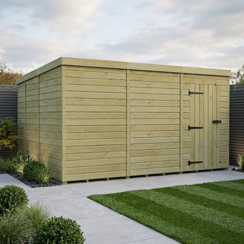 12 x 9 Pent Shed Tanalised (Single Door, No Windows)