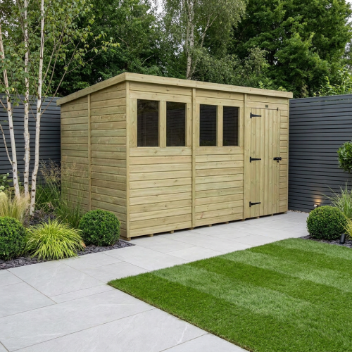 12 x 9 Pent Shed Tanalised (Single Door, With Windows)