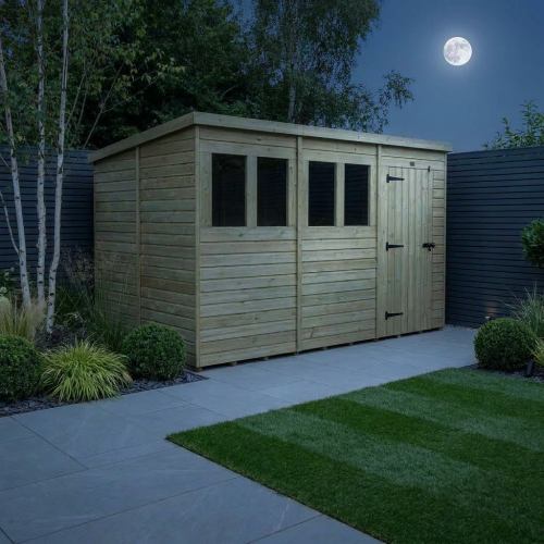 12 x 9 Pent Shed Tanalised (Single Door, With Windows) 2