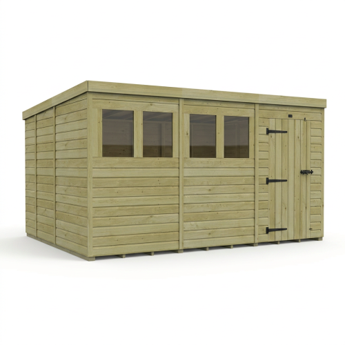 12 x 9 Pent Shed Tanalised (Single Door, With Windows) 1