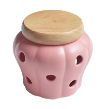 Ceramic Storage Cans Bamboo Lid Garlic Ginger Storage Tank Hollow Out Kitchen Organizer Tools Home Decor