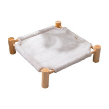 Elevated Pet Bed, Cat and Dog Stool Bed, Pet Chair with Wooden Legs, Plush Pet Bed, Puppy Sofa Light Gray