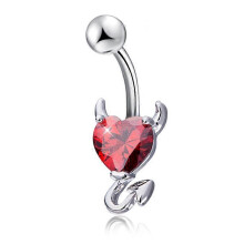 (Red) 1 Pcs Navel Belly Button Ring Glitter Love Heart Decor Piercing Jewelry Navel Nail