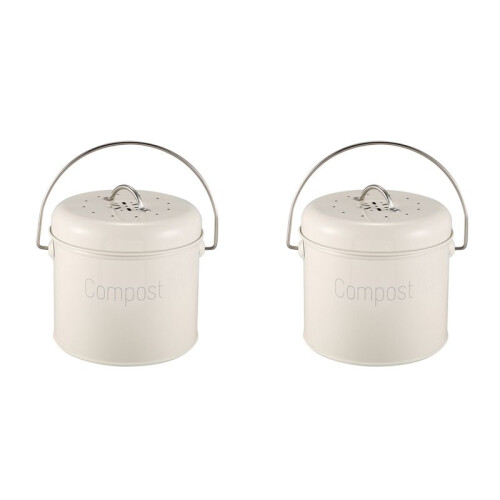 2X Compost Bin 3L - Stainless Steel Kitchen Compost Bin - Kitchen Composter for Food Waste - Coal Filter
