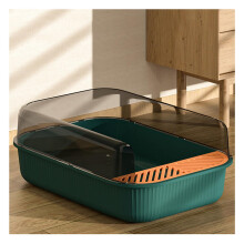 (Retro Green) Open Top Cat Litter Box High-sided Anti-Splash Cat Litter Case for Small Cat