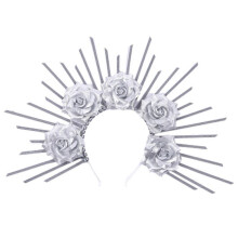 (Silver Flowers) Halloween Crown Hair Band Household Fashionable Fixing Hair Tools for Daily Use
