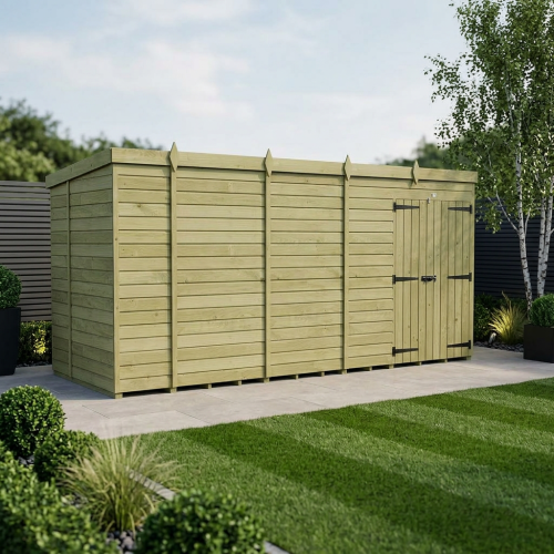19 x 5 Pent Shed Tanalised (Double Door, No Windows)