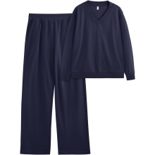 Completo Tuta Donna a Costine Scollo a V Comodo Blu Navy Taglia S — tuta donna, completo cotone, abbigliamento casa