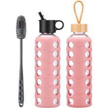 Glasflasche Sporttrinkflasche mit Zeitmarkierung und Bambusdeckel Robust 700ml — wasserflasche