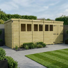 19 x 5 Pent Shed Tanalised (Double Door, With Windows)