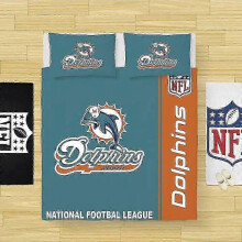 (200x200cm 78x78in) v2849 Bed Sheets NFL Miami Dolphins Duvet Cover Set Bed Linen Super Bedclothes Bed Sheets IU2849-CHENG FU