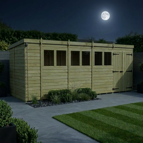 19 x 5 Pent Shed Tanalised (Double Door, With Windows) 2
