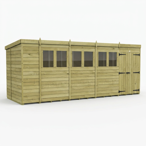 19 x 5 Pent Shed Tanalised (Double Door, With Windows) 1