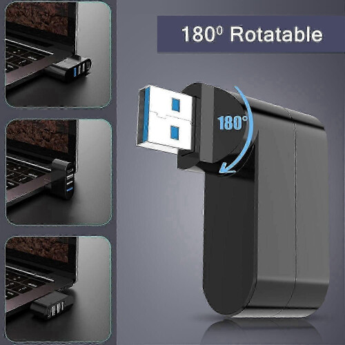 Διανομέας USB 3.0 4 θυρών, περιστρεφόμενος διαχωριστής USB 180 μοιρών με 3 θ 1