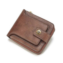 Men's PU Leather Solid Color Business Wallet with Card Holder, Zipper and Button Closure for Daily Use