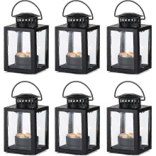 6 Pieces Black Vintage Hanging Candle Lanterns, Small Tealight Holders for Indoor Indoor and Outdoor Decorative Use