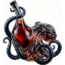 Novelty Sea Monster Kraken Octopus Glass Decanter, Lead Free Handmade Liquor Storage Bottle for Gift and Home Bar Displa