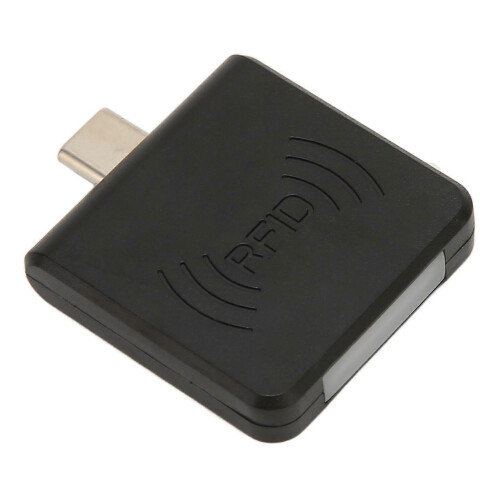 RFID ID Mobile Phone Card Reader, USB-C Interface, 125 kHz Portable Smart Card Reader, Black Compact Design