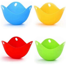 Lot de 4 moules à œufs pochés en silicone alimentaire sans BPA, multicolores, faciles à démouler.