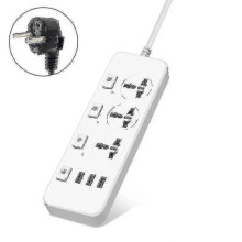 Regleta con 3 tomas de corriente y 3 puertos USB, protector contra sobretensiones de 5 V y 2,1 A, enchufe alargador comp