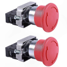 2 Pack 22mm Red Mushroom Head Emergency Stop Switch, 600V 10A NC Heavy Duty Metal Push Button