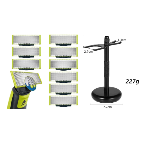 9-Piece Compatible Replacement Blade Set for Philips OneBlade with Metal Shaver Stand