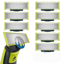 Verpakking met 8 scheermesjes, compatibel met Philips OneBlade vervangingsmesjes.