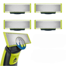 Verpakking met 4 scheermesjes, compatibel met Philips OneBlade vervangingsmesjes.