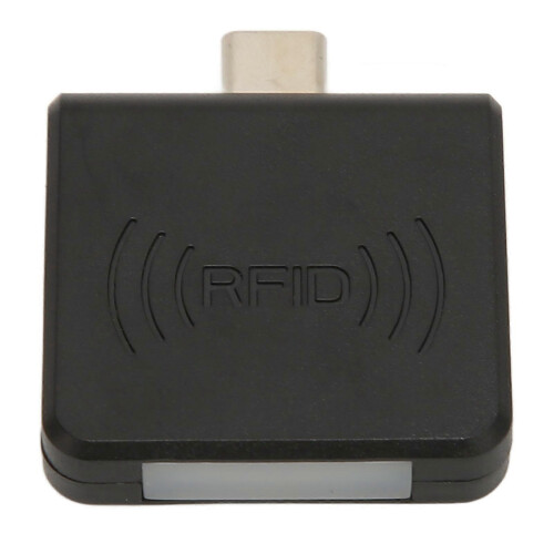 RFID ID Mobile Phone Card Reader, USB-C Interface, 125 kHz Portable Smart Card Reader, Black Compact Design 1