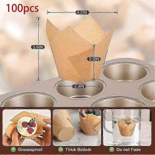 Φυσικές θήκες για cupcakes με γεύση Tulip, 100 τεμάχια, ανθεκτικές στο λίπος, μ 1