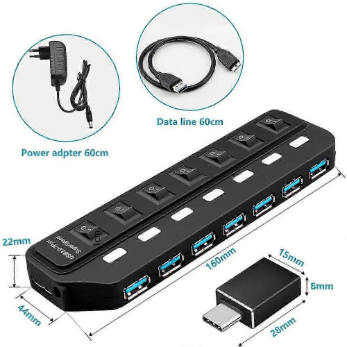 Ενεργός κόμβος δεδομένων USB 3.0 7 θυρών για φόρτιση και γρήγορη μεταφο 2