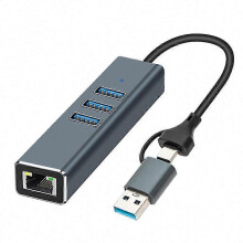 2-in-1-USB- und USB-C-Gigabit-Ethernet-Hub-Dockingstation, USB-3.0-zu-RJ45-Adapter mit 1-Gbit/s-Netzwerkanschluss und Do