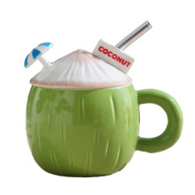 Playful Summer Coffee Cup with Clear Straw and Coconut Label for Instagram, BBQ and Beach Use