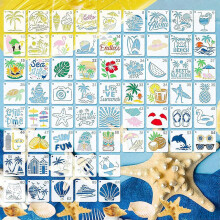 Set van 64 herbruikbare oceaanstencils, 7,6 x 7,6 cm, voor het beschilderen van hout, muren, stof en doe-het-zelf-huisde