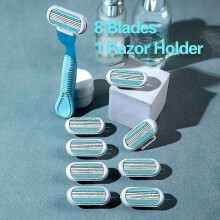 Shaver Hair Removal Kit with 8 Interchangeable Blades, 3 Layer Stainless Steel, Non Slip Ergonomic Handle for Effortless